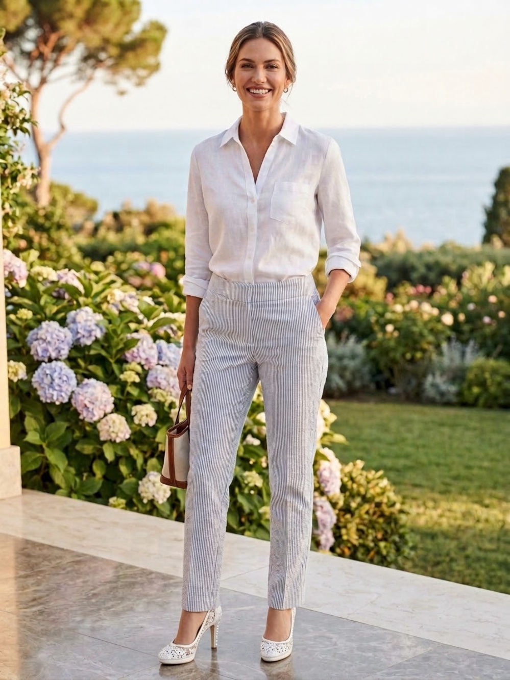 New Le Suit Blue and White Pinstripe Pants
